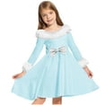 thumbnail image 1 of Posijego Girls Party Dresses Christmas Party Fleece Trim Long Sleeve Bow Front Flowy A-Line Dress for Girls, 1 of 5
