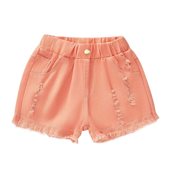 Posijego Girls' Ripped Jean Shorts High Elastic Waist Denim Shorts Solid Color Straight Leg Short Jeans with Pockets