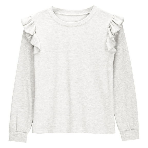 Posijego Girls Ruffle Long Sleeve Shirt Round Neck T-Shirts for Girls Size 4-12 Years Little Girls Spring Clothes