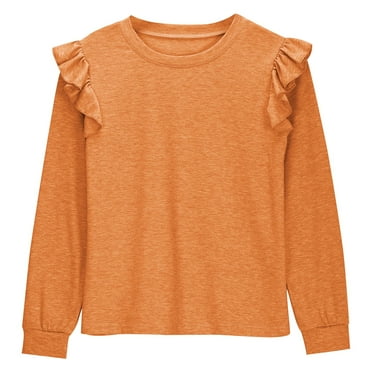 Posijego Girls Ruffle Long Sleeve Shirt Round Neck T-Shirts for Girls Size 4-12 Years Little Girls Spring Clothes
