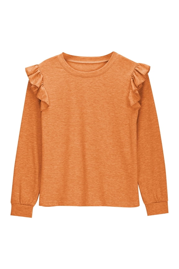 Girls Ruffle Long Sleeve Shirt Round Neck T-Shirts for Girls Size 4-12 Years Little Girls Spring Clothes