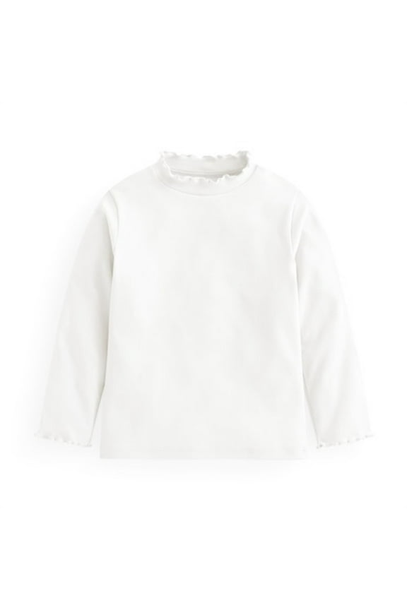 Girls Ruffle Mock Turtleneck Long Sleeve Shirts Cotton Basic Tee Soft Comfort Blouses Tops