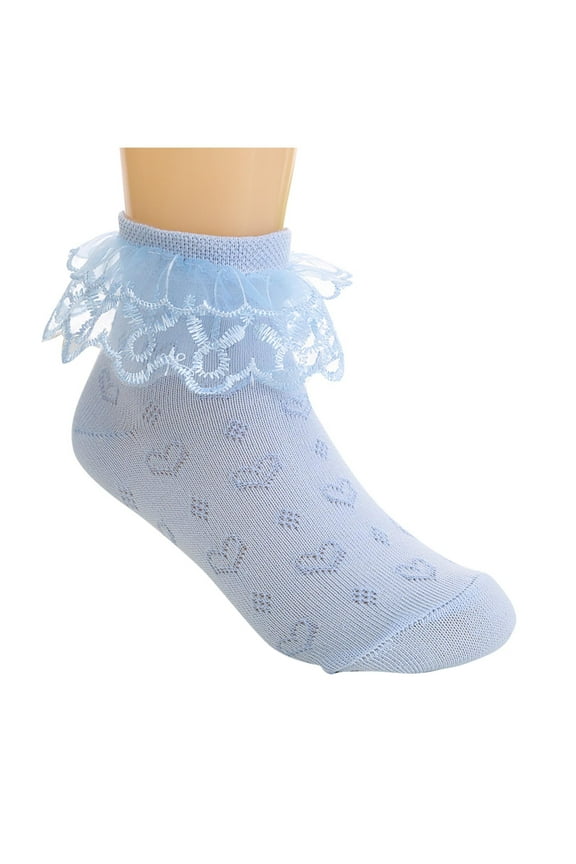 Girls Ruffle Socks Toddlers Girls Lace Turn Cuffs Cotton Frilly Ankle Crew Dress Socks School Uniform Socks 2-15 Years