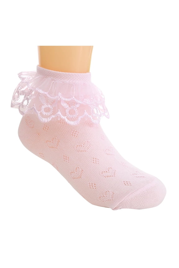 Girls Ruffle Socks Toddlers Girls Lace Turn Cuffs Cotton Frilly Ankle Crew Dress Socks School Uniform Socks 2-15 Years