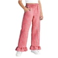 thumbnail image 1 of Posijego Girls Ruffled Pants Plaid Print Wide Leg High Waisted Loose Casual Summer Trousers Pants with Pockets 5-15 Years, 1 of 7