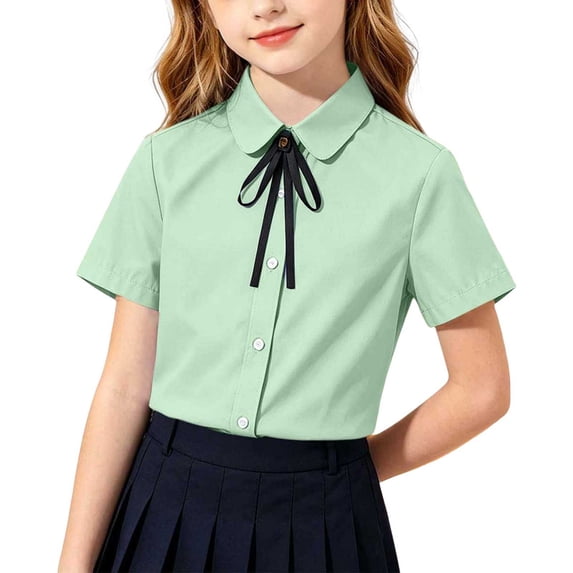 Posijego Girls School Uniform Shirts Button down Shirts Collar Shirts Short Sleeve Uniforms Formal Cotton Dress Collared Tops