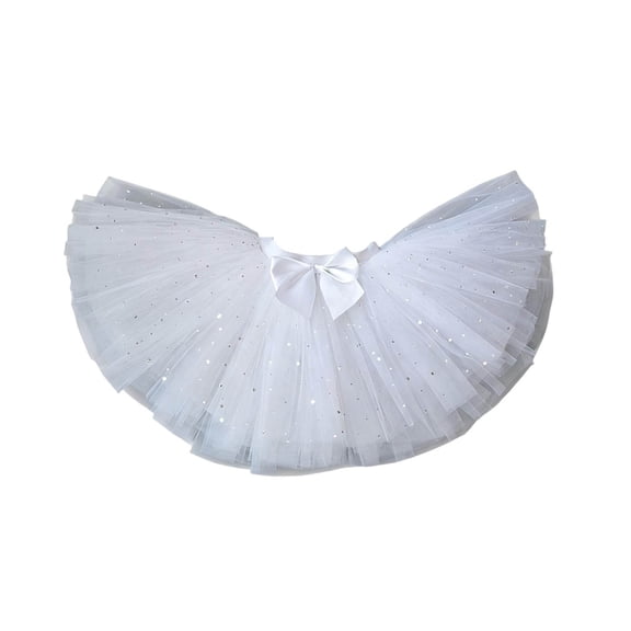 Posijego Girls Sequin Tulle Skirts Elastic Waist Ruffle Tiered Dance Skirt Cute Princess Skirt for Little Girls