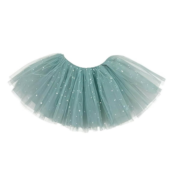 Posijego Girls Sequin Tulle Skirts Elastic Waist Ruffle Tiered Dance Skirt Cute Princess Skirt for Little Girls