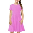 thumbnail image 1 of Posijego Girls Short Sleeve Dresses Casual T-Shirt Summer Dresses A-Line Swing Flowy Dresses Size 4-14 Years, 1 of 7
