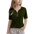 thumbnail image 1 of Posijego Girls Short Sleeve Shirts Button V Neck Casual School Dressy Tunic Tops Blouses Teens Summer Tees, 1 of 5