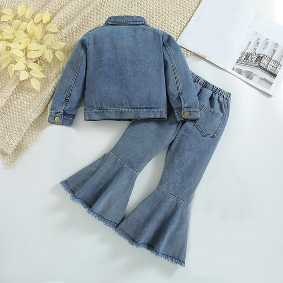 Posijego Girls Spring Outfit Button Down Denim Jacket and Jeans Pants Set Toddler Little Girl Fashion Clothes