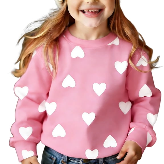 Posijego Girls Valentines Day Sweatshirts Heart Graphic Pullover Long Sleeve Casual Loose Sweatshirt Tops