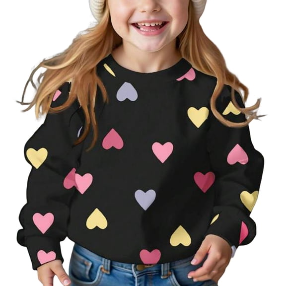 Posijego Girls Valentines Day Sweatshirts Heart Graphic Pullover Long Sleeve Casual Loose Sweatshirt Tops
