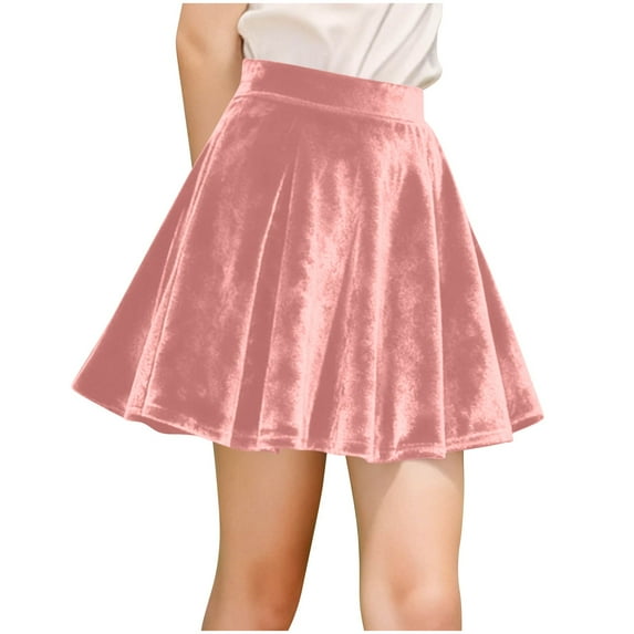Posijego Girls Velour Skirts Elastic Waist Flowy Velvet Skirt Vintage Party A-Line Skirt Little Girls
