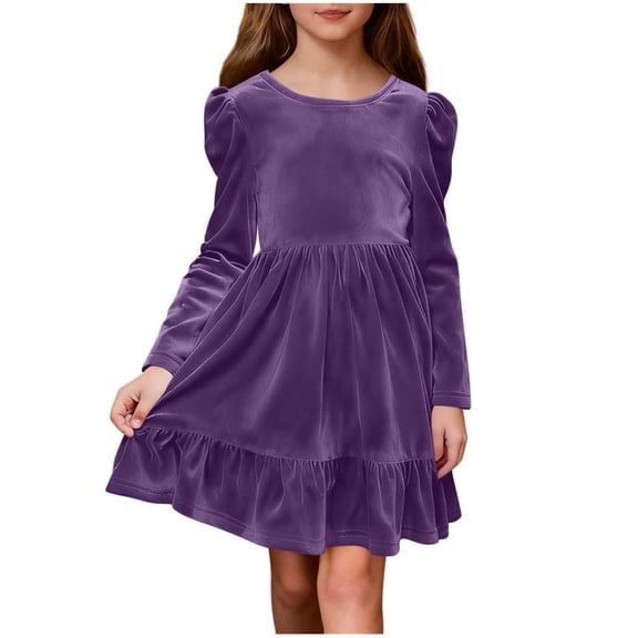 Posijego Girls Velvet Dress for Christmas Party Big Girls Long Sleeve Bow Back Dress Vintage Princess Dresses