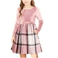 thumbnail image 1 of Posijego Girls Velvet Dresses with Pockets Plaid Patchwork Bow Waist Velour Dress Party Christmas Clothes, 1 of 5