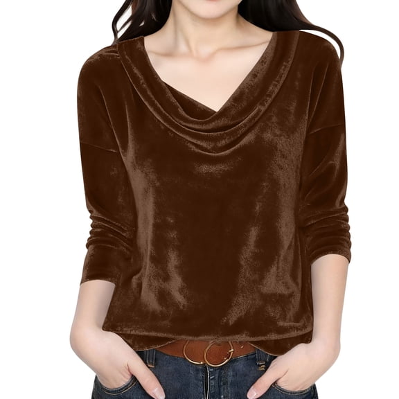 Posijego Girls Velvet Long Sleeve Shirts Cowl Neck Vintage Party Velour Formal Blouses Tops for Big & Little Girls