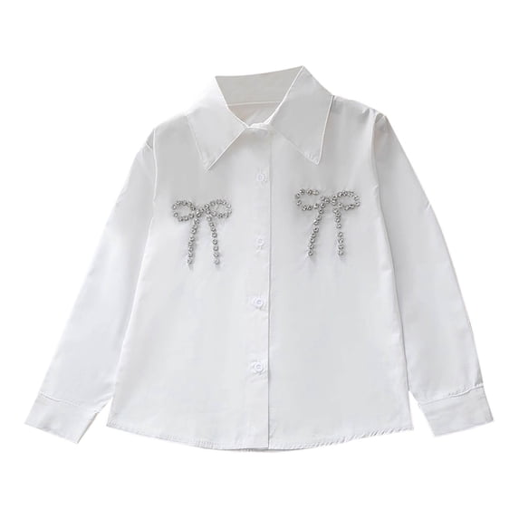 Posijego Girls White Button down Shirts School Uniform Tops Collared Long Sleeve Formal Dress Shirt Ages 5-14 Years
