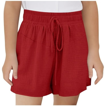 Posijego 3-14T Girls Linen Shorts Kids Casual Shorts Elastic High Waist Summer Beach Shorts for Girls