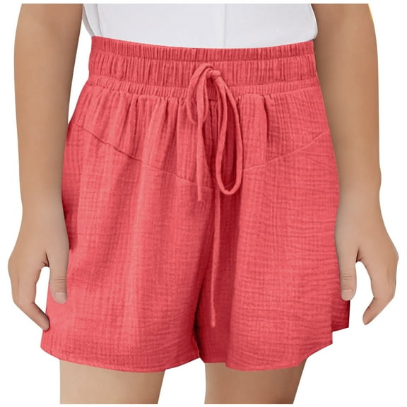 Posijego 3-14T Girls Linen Shorts Kids Casual Shorts Elastic High Waist Summer Beach Shorts for Girls