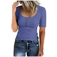 thumbnail image 1 of Posijego Going out T-Shirts for Women Ribbed Short Sleeve Shirts Scoop Neck Button Summer Trendy Tops, 1 of 4