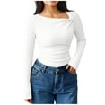 thumbnail image 1 of Posijego Going out Tops for Women Ribbed Long Sleeve Shirts Strenth Slim Basic T-Shirts Trendy Clothes, 1 of 7