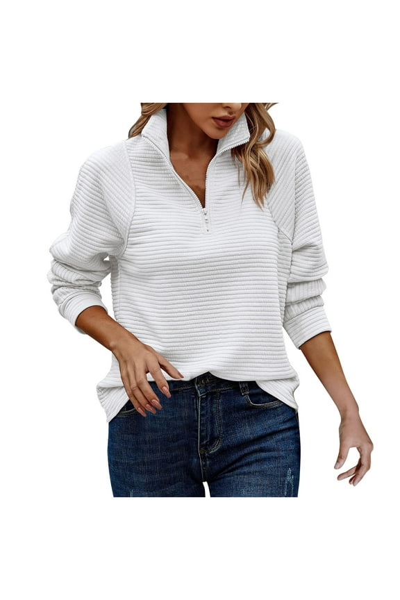 Half Zip Sweatshirt for Women Collared Long Sleeve Sweatshirts Solid Color Quarter Zip Pullover Tops
