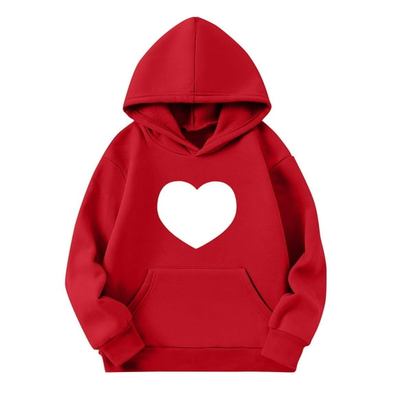 Posijego Hoodie for Girls Boys Valentine's Day Sweatshirt Heart Printed Hooded Pullover Tops with Pockets