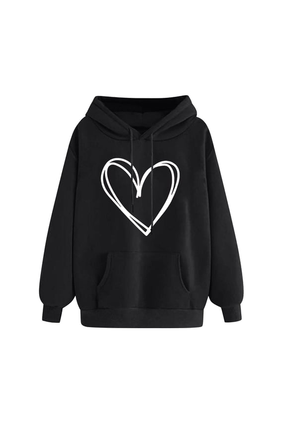 Hoodie for Women Spring 2025 Sweatshirts Hooded Long Sleeve Heart Graphic Printed Pullover Tops