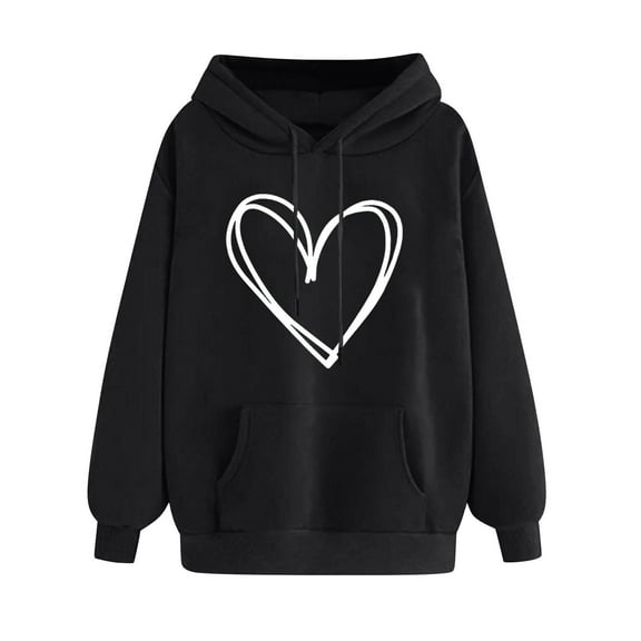 Posijego Hoodie for Women Spring 2025 Sweatshirts Hooded Long Sleeve Heart Graphic Printed Pullover Tops