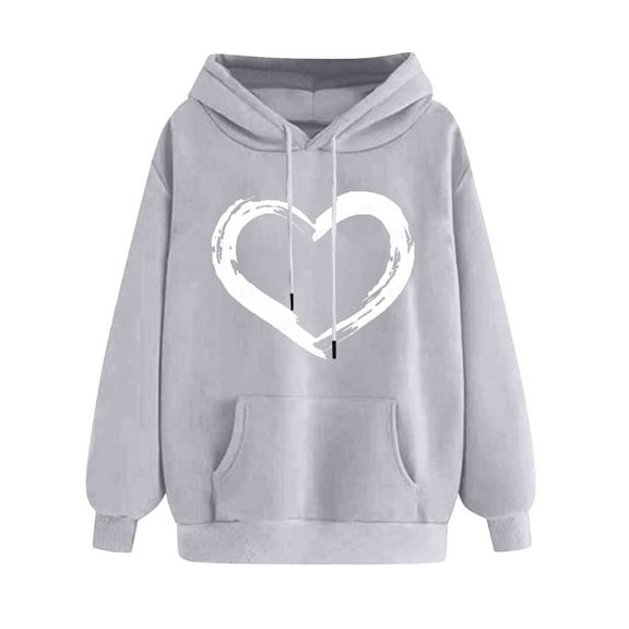 Posijego Hoodie for Women Spring 2025 Sweatshirts Hooded Long Sleeve Heart Graphic Printed Pullover Tops
