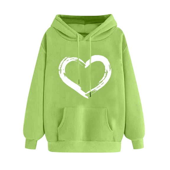 Posijego Hoodie for Women Spring 2025 Sweatshirts Hooded Long Sleeve Heart Graphic Printed Pullover Tops