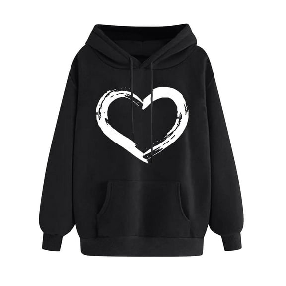 Posijego Hoodie for Women Spring 2025 Sweatshirts Hooded Long Sleeve Heart Graphic Printed Pullover Tops