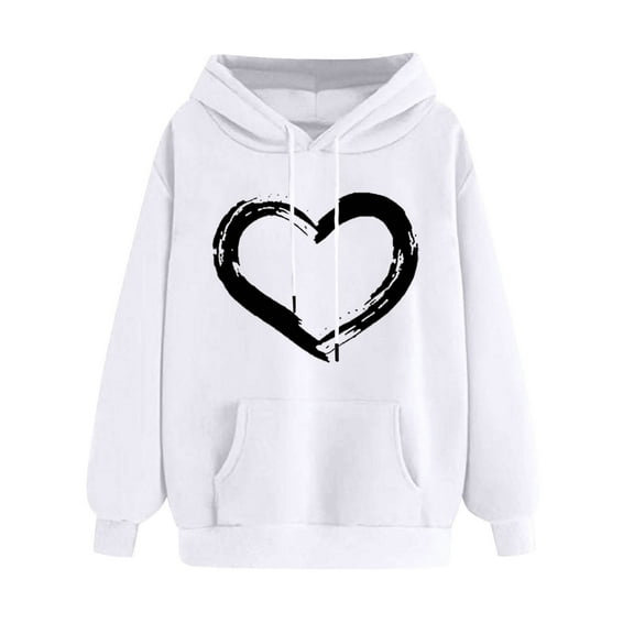 Posijego Hoodie for Women Spring 2025 Sweatshirts Hooded Long Sleeve Heart Graphic Printed Pullover Tops