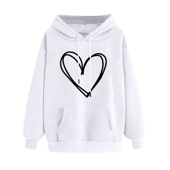 Posijego Hoodie for Women Spring 2025 Sweatshirts Hooded Long Sleeve Heart Graphic Printed Pullover Tops