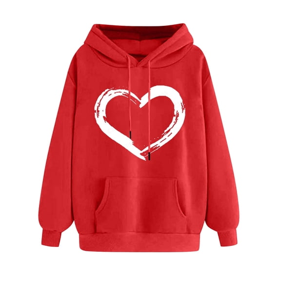 Posijego Hoodie for Women Spring 2025 Sweatshirts Hooded Long Sleeve Heart Graphic Printed Pullover Tops