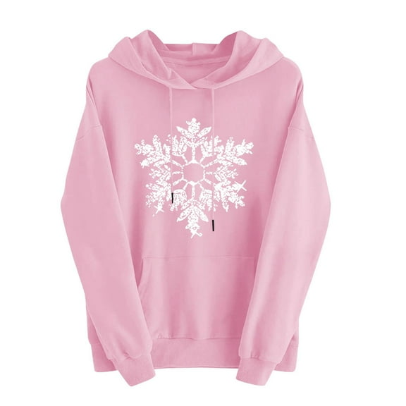 Posijego Hoodies for Women Christmas Sweatshirts Snowflake Print Long Sleeve Hooded Pullover Sweatshirt