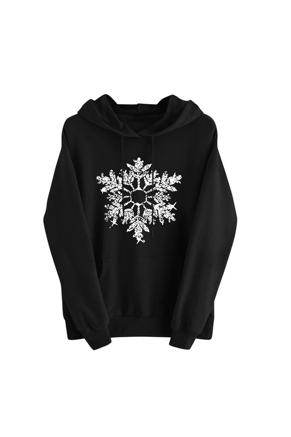 Hoodies for Women Christmas Sweatshirts Snowflake Print Long Sleeve Hooded Pullover Sweatshirt