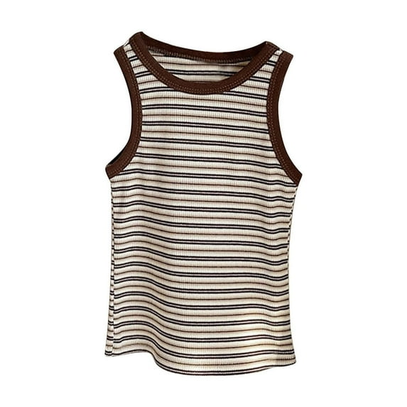 Posijego Kids Baby Girls Ribbed Tank Top Striped Crew Neck Sleeveless Summer Undershirts Shirts for Toddler Girls