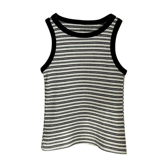 Posijego Kids Baby Girls Ribbed Tank Top Striped Crew Neck Sleeveless Summer Undershirts Shirts for Toddler Girls