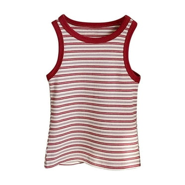 Posijego Kids Baby Girls Ribbed Tank Top Striped Crew Neck Sleeveless Summer Undershirts Shirts for Toddler Girls