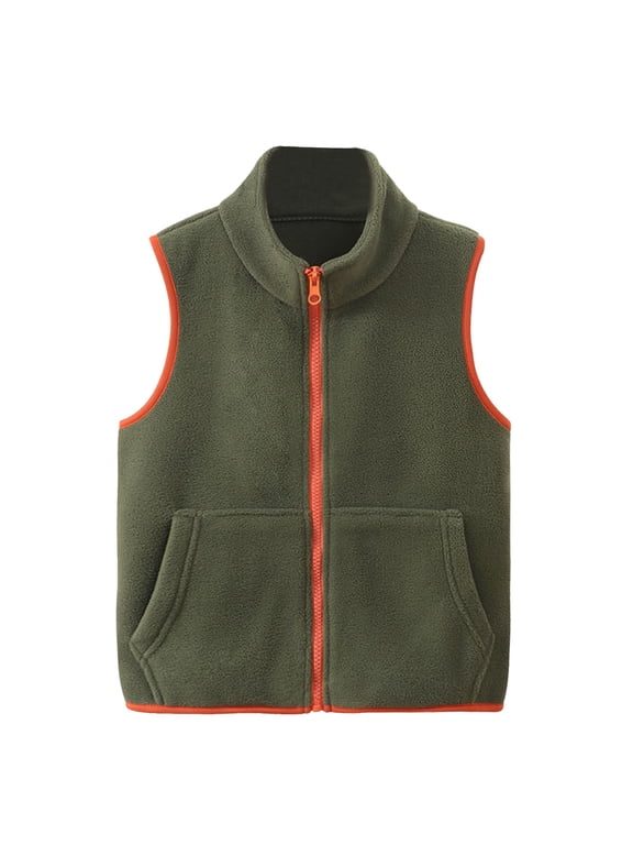 Kids Boys Sherpa Vest Little Boys Zipper Jacket Sleeveless Fall Winter Warm Outerwear with Pockets