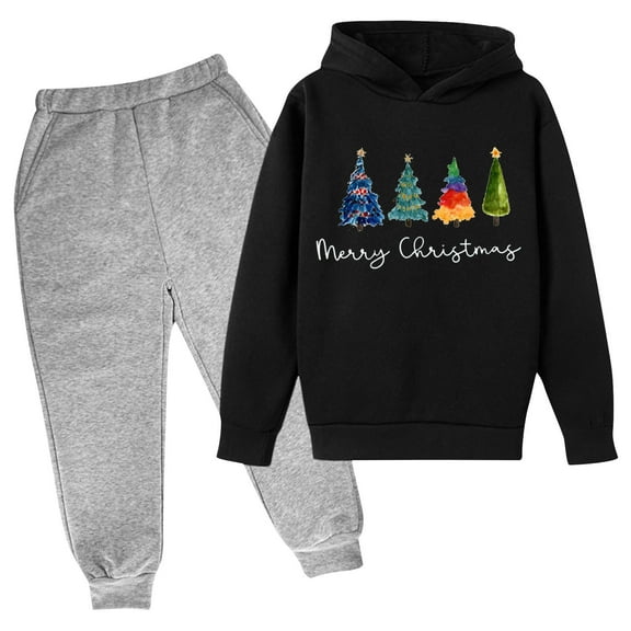 Posijego Kids Christmas Outfit 2 Piece Hooded Sweatshirt and Jogger Pants Sweatsuits Set for Girls Boys