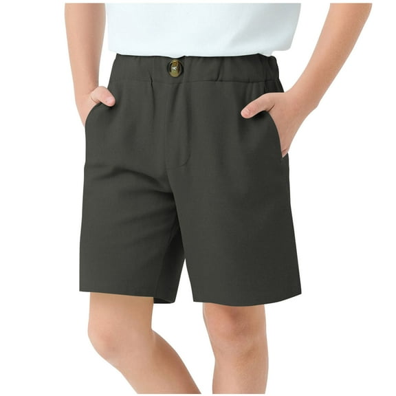 Posijego Kids Cotton Linen Shorts 4-14 Years Boys Girls High Waist Straight Leg Casual Shorts with Pockets