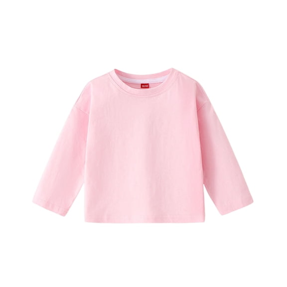Posijego Kids Cotton T-Shirts Plain Long Sleeve Shirt for Girls Boys Crew Neck Basic Tee Tops Undershirts