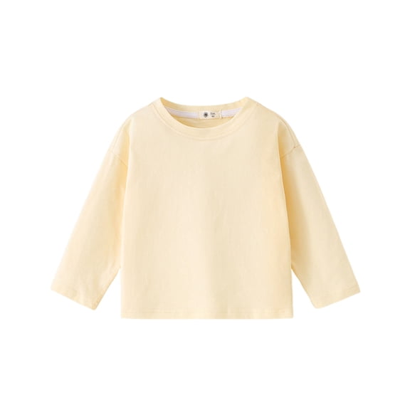 Posijego Kids Cotton T-Shirts Plain Long Sleeve Shirt for Girls Boys Crew Neck Basic Tee Tops Undershirts