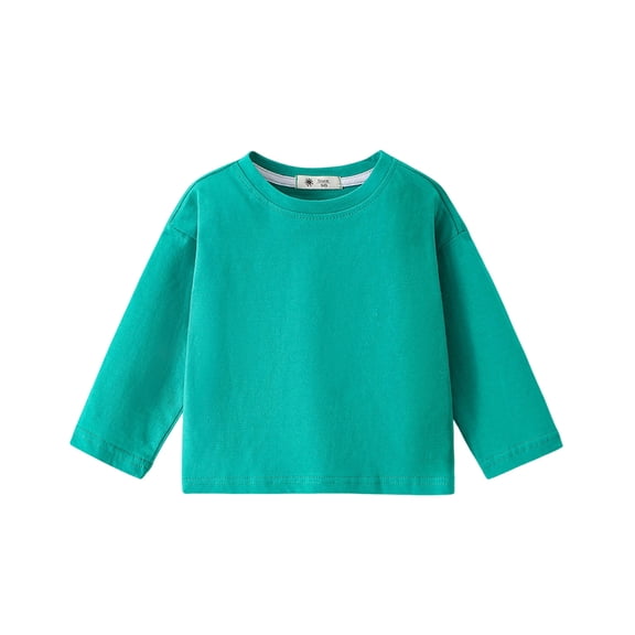 Posijego Kids Cotton T-Shirts Plain Long Sleeve Shirt for Girls Boys Crew Neck Basic Tee Tops Undershirts
