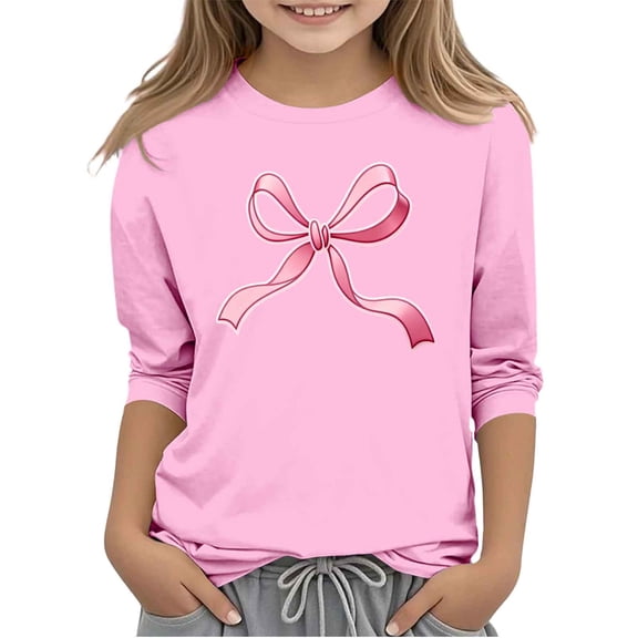 Posijego Kids Girls 3/4 Length Sleeve Shirts Cute Print T-Shirts for Girls Causal Crew Neck Basic Tee Tops
