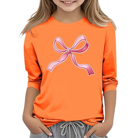 Posijego Kids Girls 3/4 Length Sleeve Shirts Cute Print T-Shirts for Girls Causal Crew Neck Basic Tee Tops