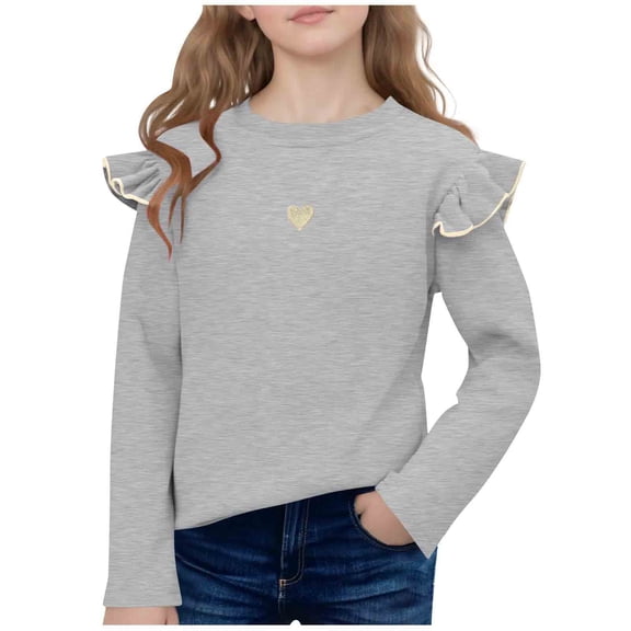 Posijego Kids Girls Blouse Cotton T-Shirts Toddler Girls Ruffle Long Sleeve Shirts Casual Loose Spring Tops for Girls